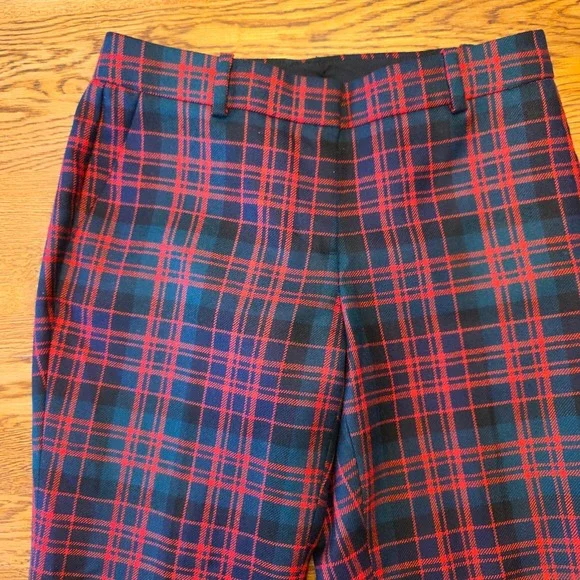 J. Crew Plaid 100% Wool lined Trousers Womens Size 28 Red Green Christmas Career - Picture 12 of 12